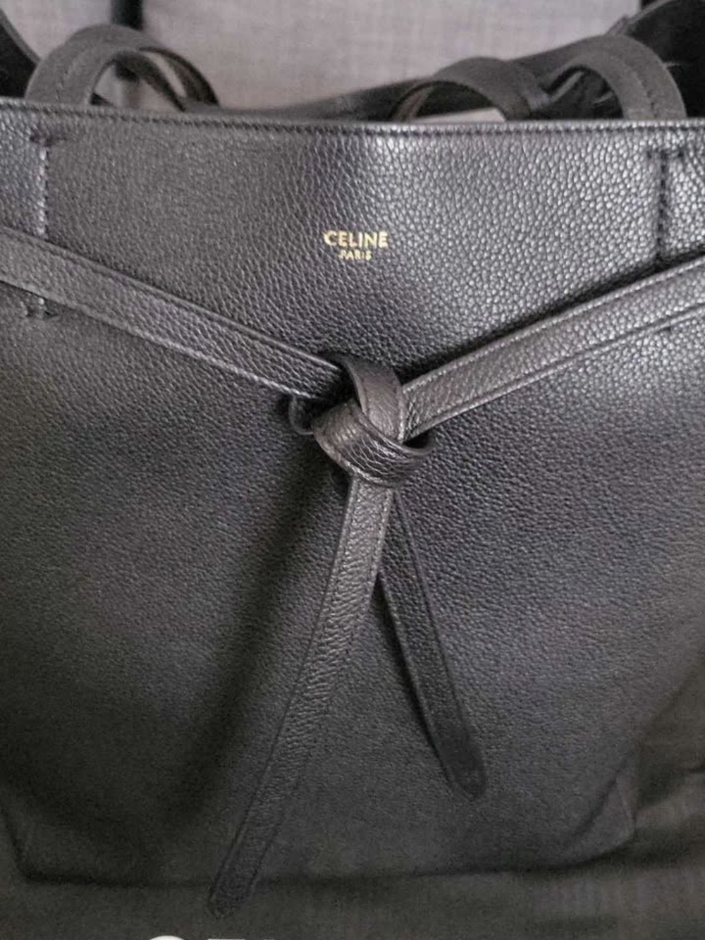 Celine Black Pebbled Leather Knot-Front Tote - Picture 4 of 6